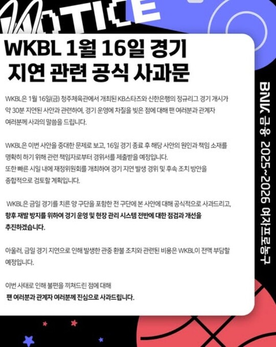 WKBL 경기운영본부장, 심판 미배정으로 1개월 자격정지